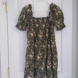 Tory Burch Olive Floral Shift Babydoll Dress